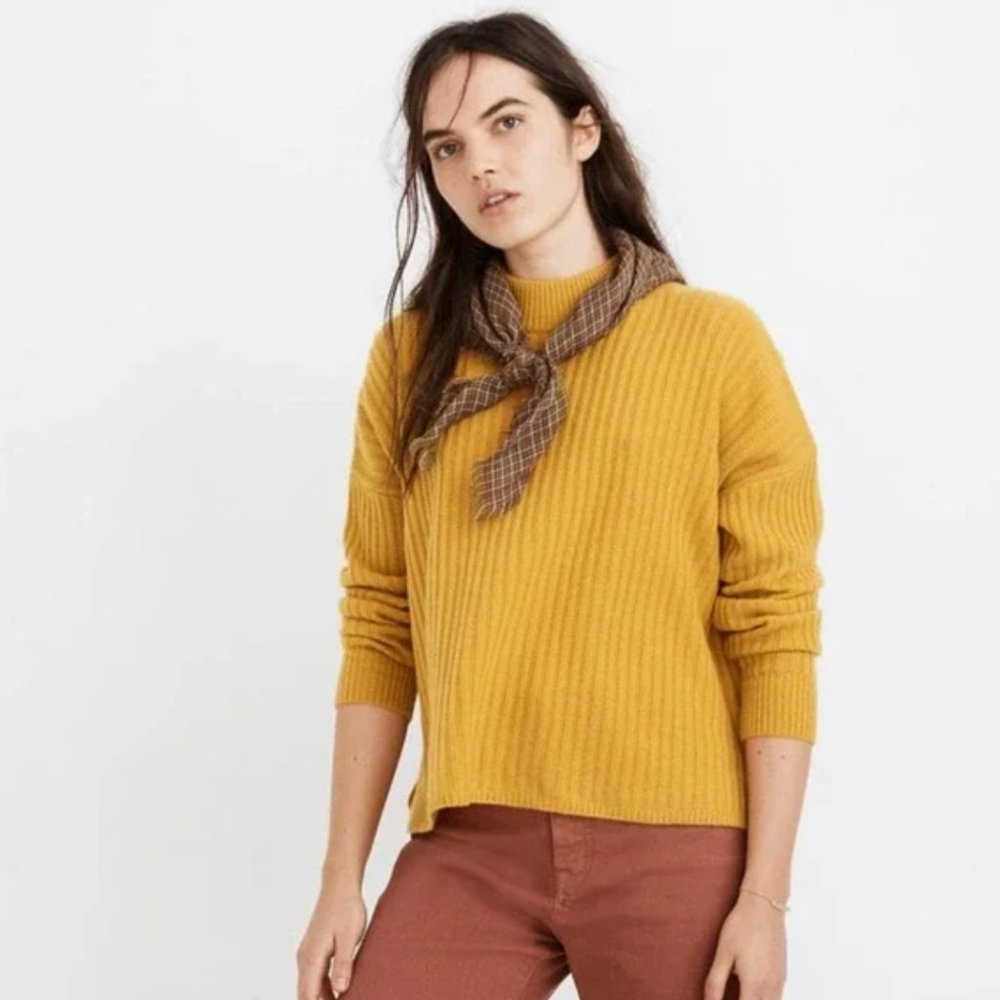 MADEWELL (Re)sourced Cashmere Ribbed Mockneck Sweater Mustard Yellow